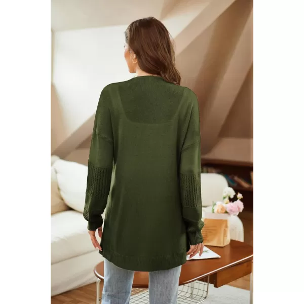 GRACE KARIN Womens Long Sleeve Cardigan VNeck Hollow Out Sweater Open Front Casual OutwearArmy Green