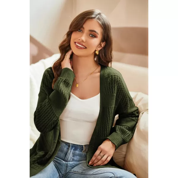 GRACE KARIN Womens Long Sleeve Cardigan VNeck Hollow Out Sweater Open Front Casual OutwearArmy Green