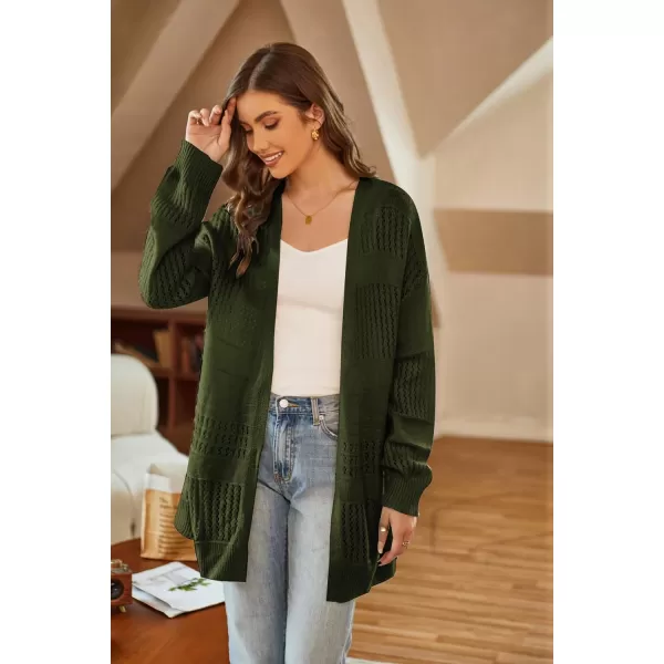 GRACE KARIN Womens Long Sleeve Cardigan VNeck Hollow Out Sweater Open Front Casual OutwearArmy Green