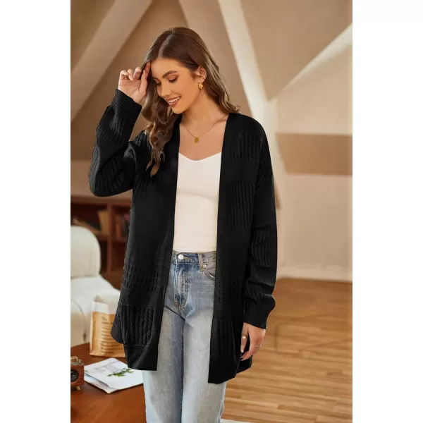 GRACE KARIN Womens Long Sleeve Cardigan VNeck Hollow Out Sweater Open Front Casual OutwearBlack