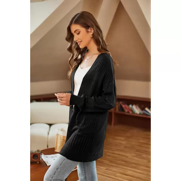 GRACE KARIN Womens Long Sleeve Cardigan VNeck Hollow Out Sweater Open Front Casual OutwearBlack