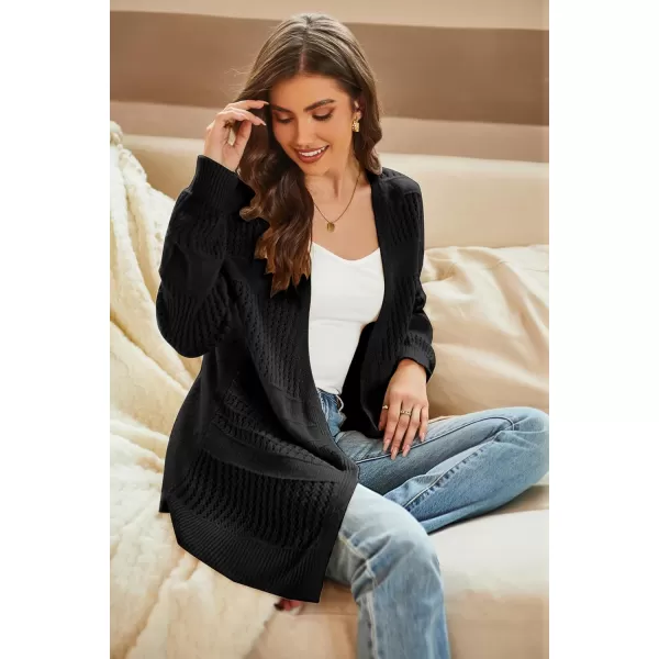 GRACE KARIN Womens Long Sleeve Cardigan VNeck Hollow Out Sweater Open Front Casual OutwearBlack