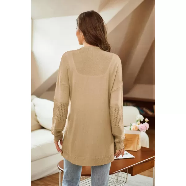 GRACE KARIN Womens Long Sleeve Cardigan VNeck Hollow Out Sweater Open Front Casual OutwearKhaki