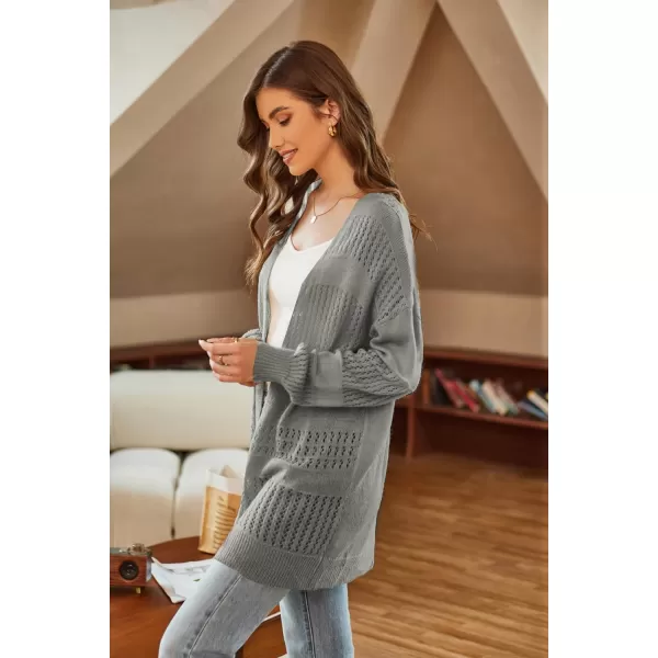 GRACE KARIN Womens Long Sleeve Cardigan VNeck Hollow Out Sweater Open Front Casual OutwearLight Grey