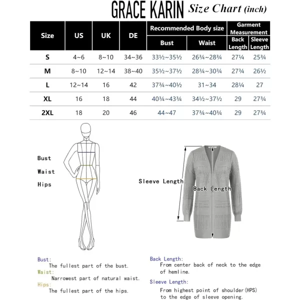 GRACE KARIN Womens Long Sleeve Cardigan VNeck Hollow Out Sweater Open Front Casual OutwearLight Grey