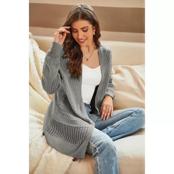 GRACE KARIN Womens Long Sleeve Cardigan VNeck Hollow Out Sweater Open Front Casual OutwearLight Grey