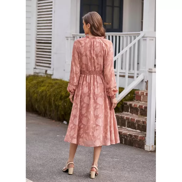 GRACE KARIN Womens Long Sleeve Dress Fall V Neck Side Slit A Line Casual Work Dresses Boho Floral DressBean Paste Pink