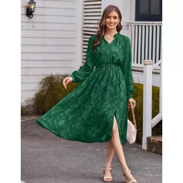 GRACE KARIN Womens Long Sleeve Dress Fall V Neck Side Slit A Line Casual Work Dresses Boho Floral DressDark Green