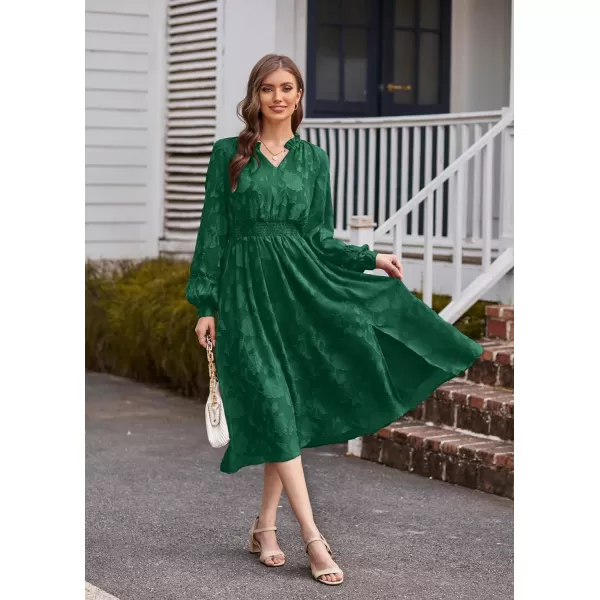 GRACE KARIN Womens Long Sleeve Dress Fall V Neck Side Slit A Line Casual Work Dresses Boho Floral DressDark Green