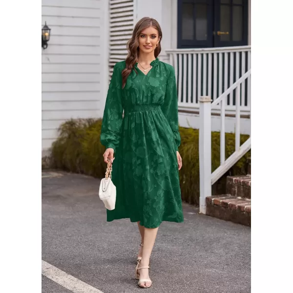 GRACE KARIN Womens Long Sleeve Dress Fall V Neck Side Slit A Line Casual Work Dresses Boho Floral DressDark Green