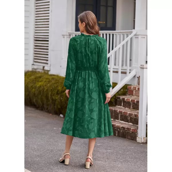 GRACE KARIN Womens Long Sleeve Dress Fall V Neck Side Slit A Line Casual Work Dresses Boho Floral DressDark Green