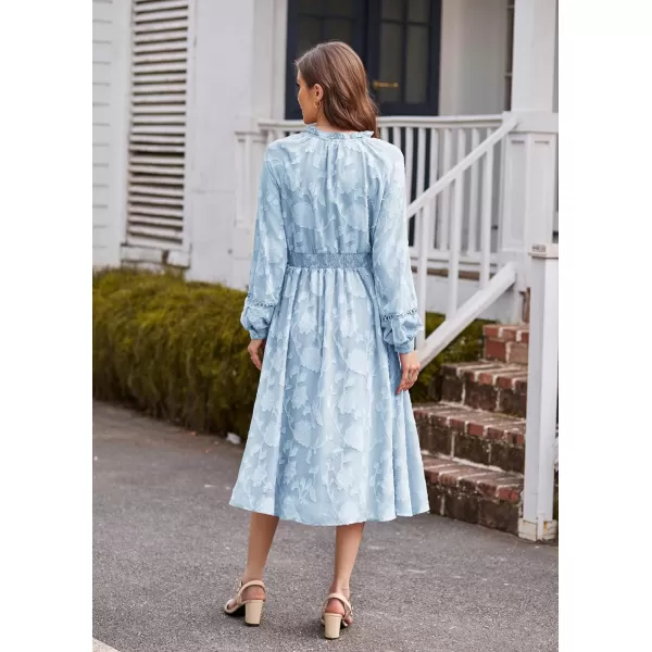 GRACE KARIN Womens Long Sleeve Dress Fall V Neck Side Slit A Line Casual Work Dresses Boho Floral DressGray Blue