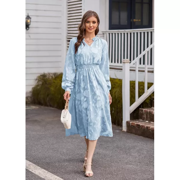 GRACE KARIN Womens Long Sleeve Dress Fall V Neck Side Slit A Line Casual Work Dresses Boho Floral DressGray Blue