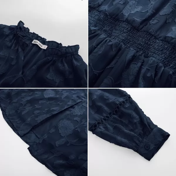 GRACE KARIN Womens Long Sleeve Dress Fall V Neck Side Slit A Line Casual Work Dresses Boho Floral DressNavy Blue