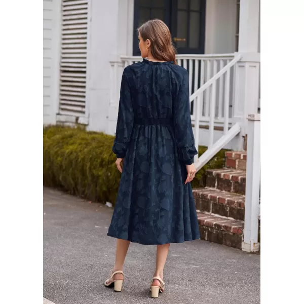 GRACE KARIN Womens Long Sleeve Dress Fall V Neck Side Slit A Line Casual Work Dresses Boho Floral DressNavy Blue