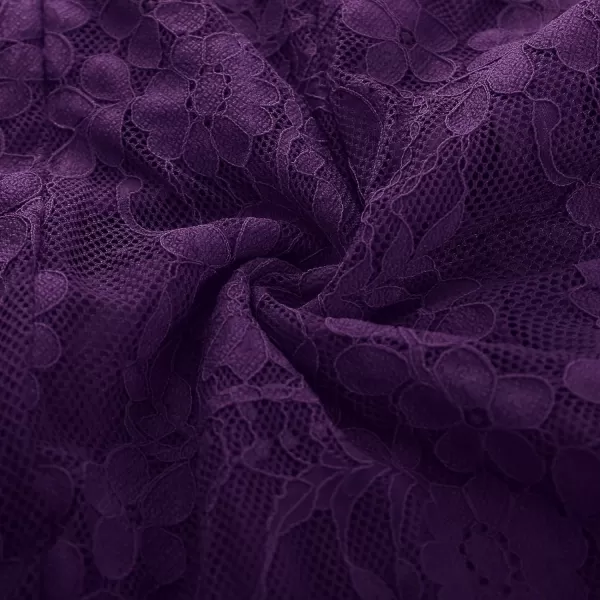 GRACE KARIN Womens Long Sleeve Lace Dresses for Wedding Guest Ruched Bodycon Mermaid Ruffle Slit Cocktail Midi DressPurple