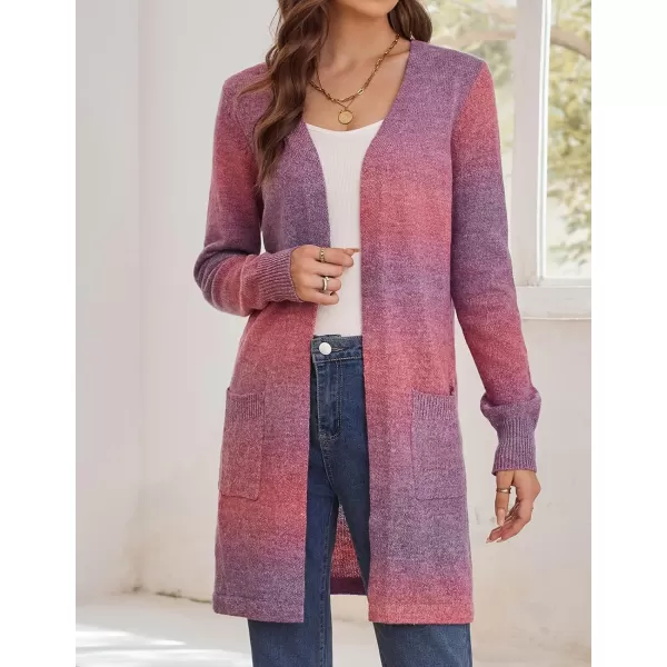 GRACE KARIN Womens Long Sleeve Open Front Knitting Kimono Cardigan with PocketsGradient Purple