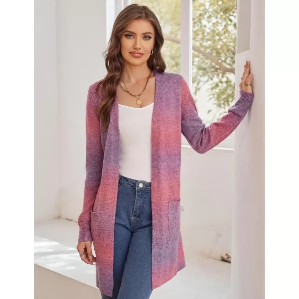 GRACE KARIN Womens Long Sleeve Open Front Knitting Kimono Cardigan with PocketsGradient Purple