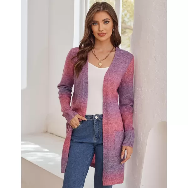 GRACE KARIN Womens Long Sleeve Open Front Knitting Kimono Cardigan with PocketsGradient Purple