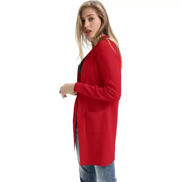 GRACE KARIN Womens Long Sleeve Open Front Knitting Kimono Cardigan with PocketsRed