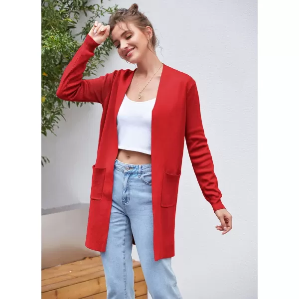 GRACE KARIN Womens Long Sleeve Open Front Knitting Kimono Cardigan with PocketsRed