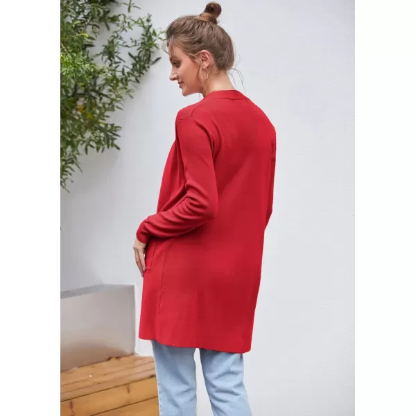 GRACE KARIN Womens Long Sleeve Open Front Knitting Kimono Cardigan with PocketsRed