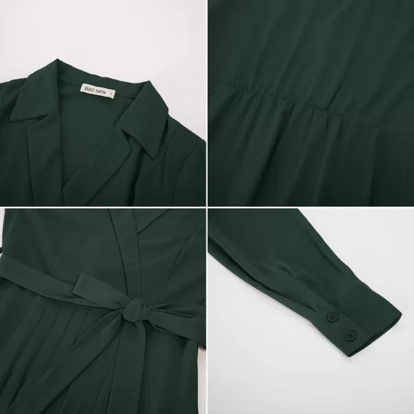 GRACE KARIN Womens Long Sleeve Pleated Dresses Wrap V Neck Flowy Business Casual Aline DressDark Green