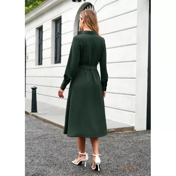 GRACE KARIN Womens Long Sleeve Pleated Dresses Wrap V Neck Flowy Business Casual Aline DressDark Green