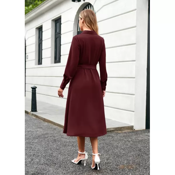 GRACE KARIN Womens Long Sleeve Pleated Dresses Wrap V Neck Flowy Business Casual Aline DressDark Red