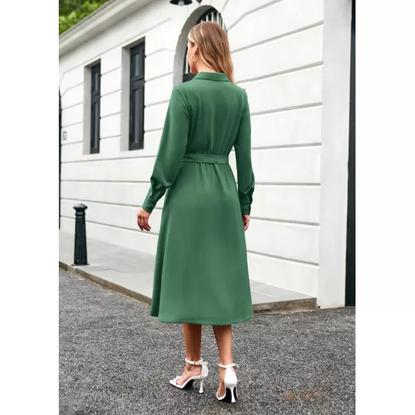 GRACE KARIN Womens Long Sleeve Pleated Dresses Wrap V Neck Flowy Business Casual Aline DressGreen