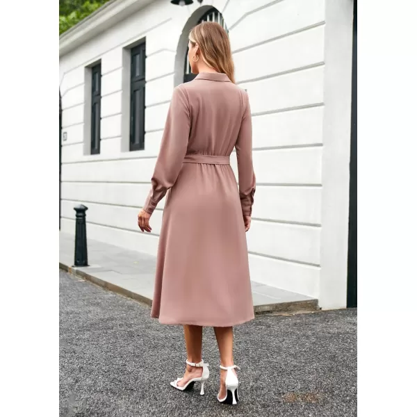 GRACE KARIN Womens Long Sleeve Pleated Dresses Wrap V Neck Flowy Business Casual Aline DressPink