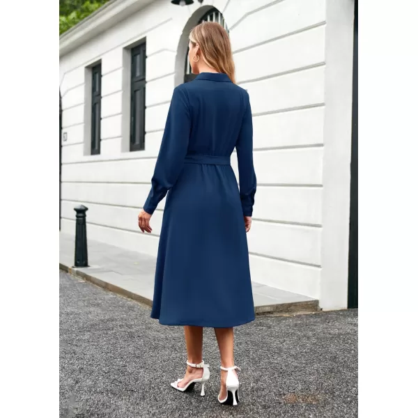 GRACE KARIN Womens Long Sleeve Pleated Dresses Wrap V Neck Flowy Business Casual Aline DressRoyal Blue