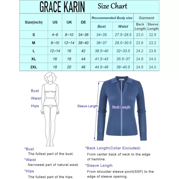 GRACE KARIN Womens Long Sleeve Pullover Sweaters VNeck Knitted Lightweight Sweater Casual Lapel Collar Hollowed Jumper TopsDark Blue