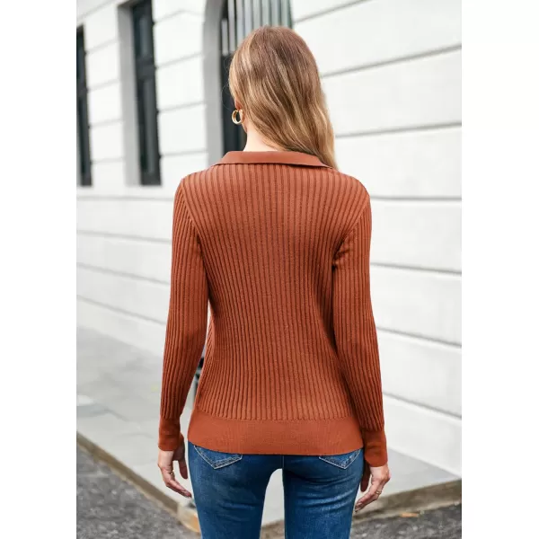 GRACE KARIN Womens Long Sleeve Pullover Sweaters VNeck Knitted Lightweight Sweater Casual Lapel Collar Hollowed Jumper TopsMaroon Red