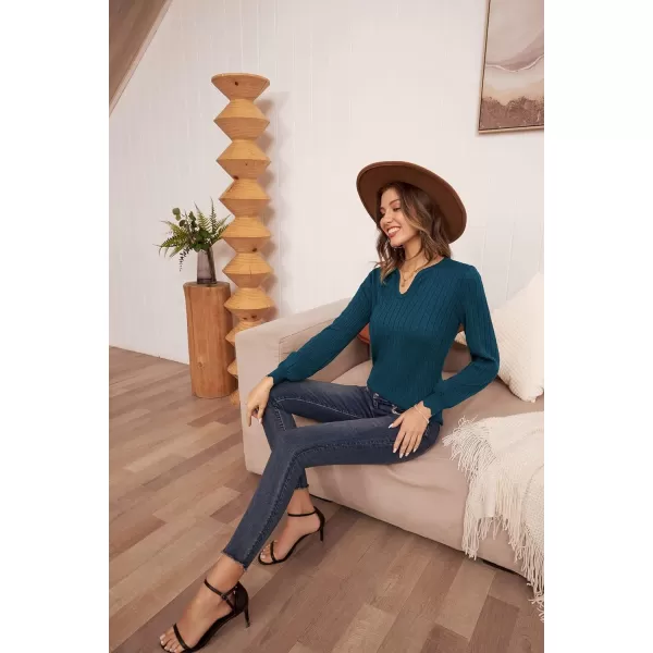 GRACE KARIN Womens Long Sleeve Scalloped Sweater HollowedOut Textured KnitwearLong Sleevedenim Blue