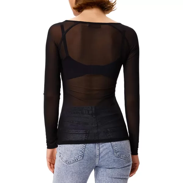 GRACE KARIN Womens Long Sleeve See Through Mesh Sheer Top Blouse ShirtBlack