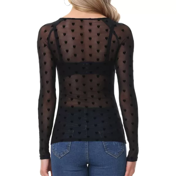 GRACE KARIN Womens Long Sleeve See Through Mesh Sheer Top Blouse ShirtBlack Heart