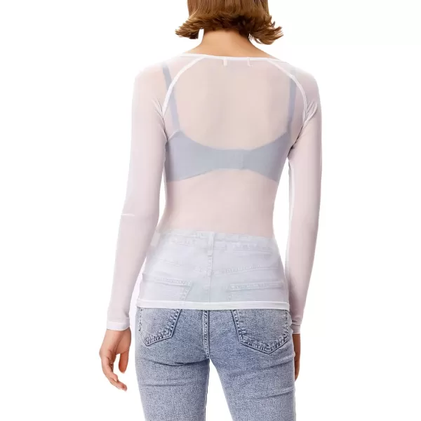 GRACE KARIN Womens Long Sleeve See Through Mesh Sheer Top Blouse ShirtWhite