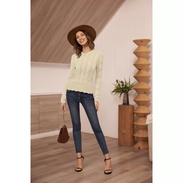 GRACE KARIN Womens Long Sleeve Sweater Cable Crew Neck Chunky KnitwearKhaki