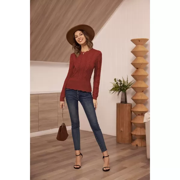 GRACE KARIN Womens Long Sleeve Sweater Cable Crew Neck Chunky KnitwearRust Red