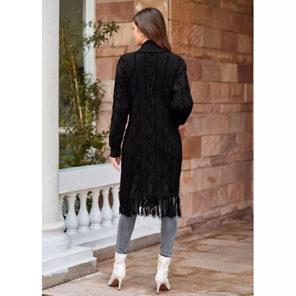 GRACE KARIN Womens Long Sleeve Twist Cardigan Fringed Hem Midi Autumn SweaterBlack