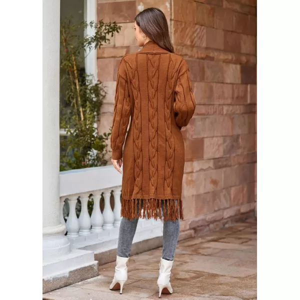 GRACE KARIN Womens Long Sleeve Twist Cardigan Fringed Hem Midi Autumn SweaterBrown