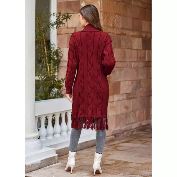 GRACE KARIN Womens Long Sleeve Twist Cardigan Fringed Hem Midi Autumn SweaterWine