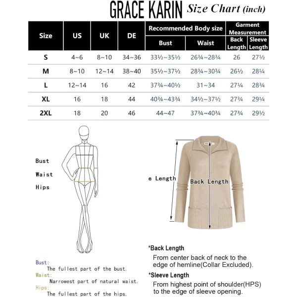 GRACE KARIN Womens Long Sleeve Zip Up Knit Cardigan with Pockets Stand Collar Full Zip Sweater Coat LightweightApricot