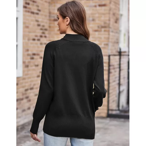 GRACE KARIN Womens Long Sleeve Zip Up Knit Cardigan with Pockets Stand Collar Full Zip Sweater Coat LightweightBlack