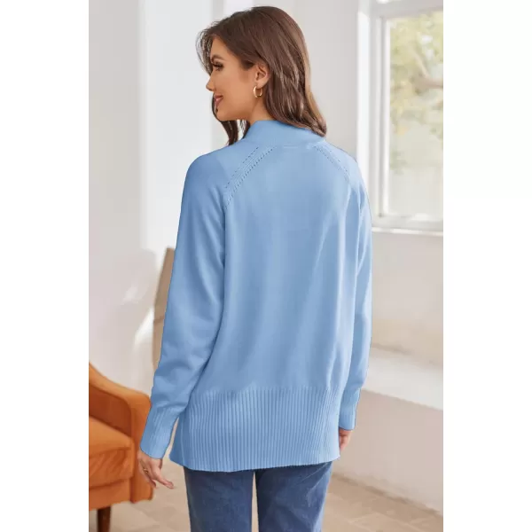 GRACE KARIN Womens Long Sleeve Zip Up Knit Cardigan with Pockets Stand Collar Full Zip Sweater Coat LightweightBlue