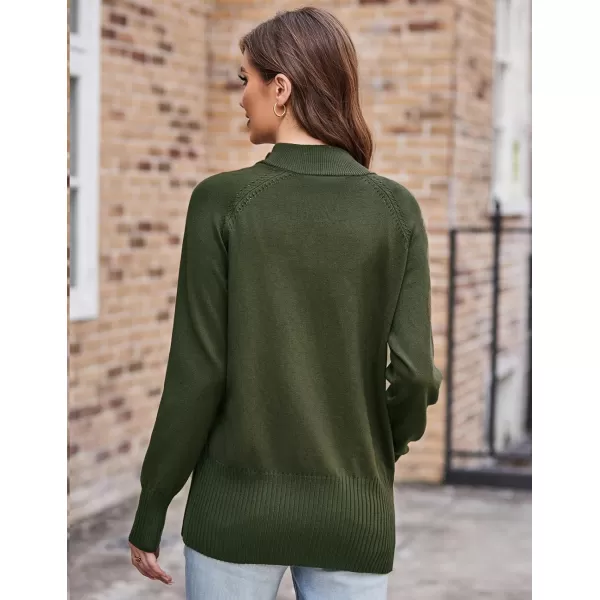 GRACE KARIN Womens Long Sleeve Zip Up Knit Cardigan with Pockets Stand Collar Full Zip Sweater Coat LightweightDark Army Green