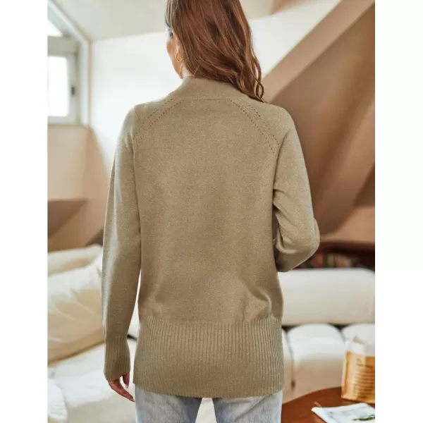 GRACE KARIN Womens Long Sleeve Zip Up Knit Cardigan with Pockets Stand Collar Full Zip Sweater Coat LightweightDark Heather Khaki