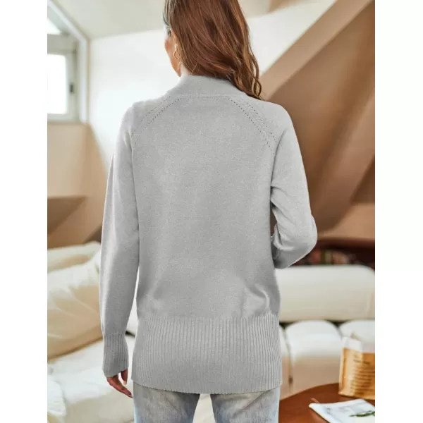 GRACE KARIN Womens Long Sleeve Zip Up Knit Cardigan with Pockets Stand Collar Full Zip Sweater Coat LightweightLight Heather Gray