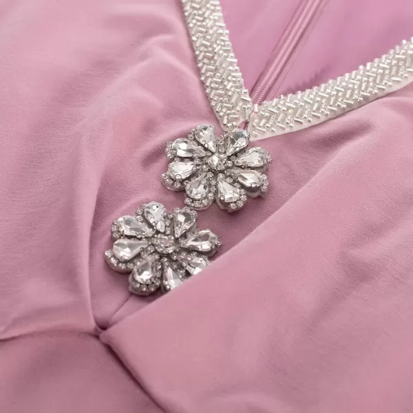 GRACE KARIN Womens Mesh Long Sleeve Midi Bodycon Dress V Neck Cocktail Party DressesPink